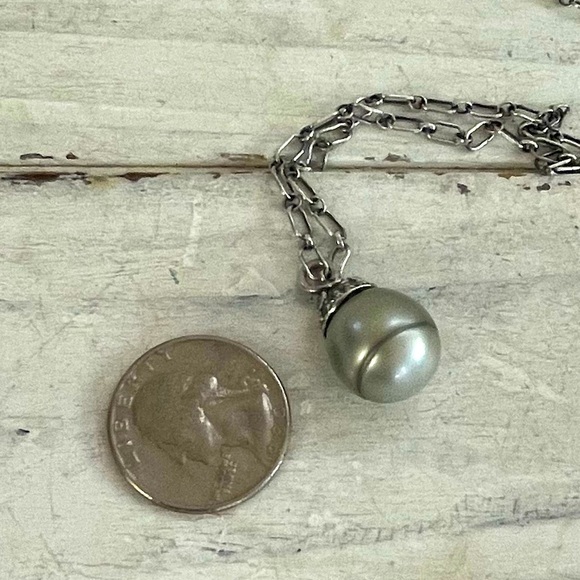 Vintage Tahitian pearl accented with CZs link necklace - Picture 7 of 7